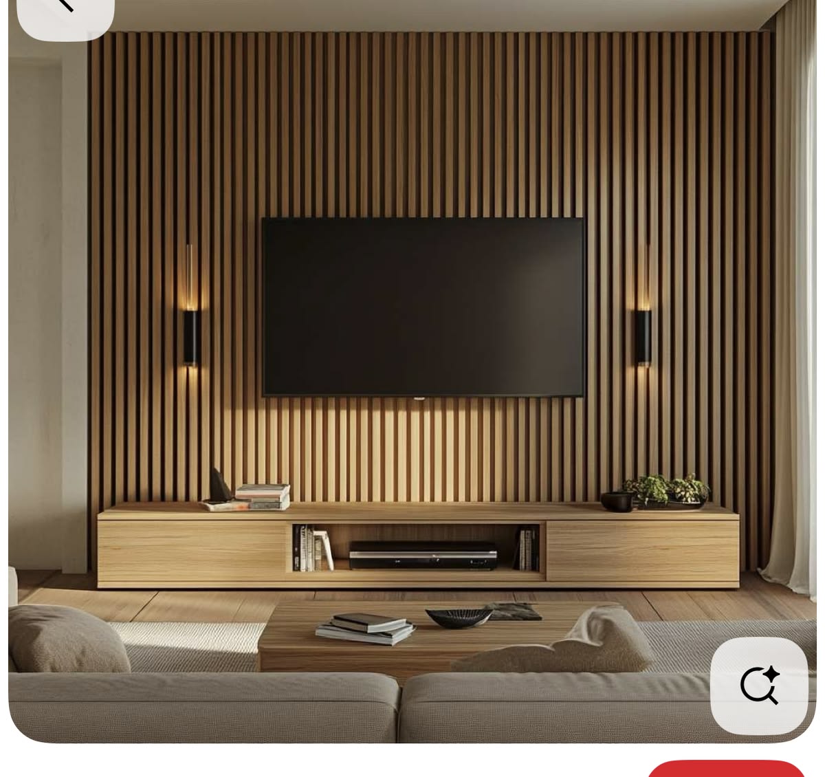 Media wall acoustic slat panels behind TV - wood veneer finish - Walevo UK