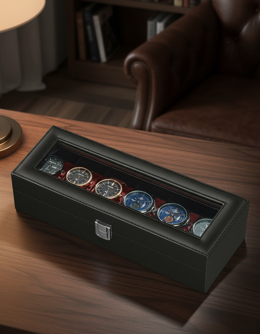 6-Slot Watch Box with Glass Lid