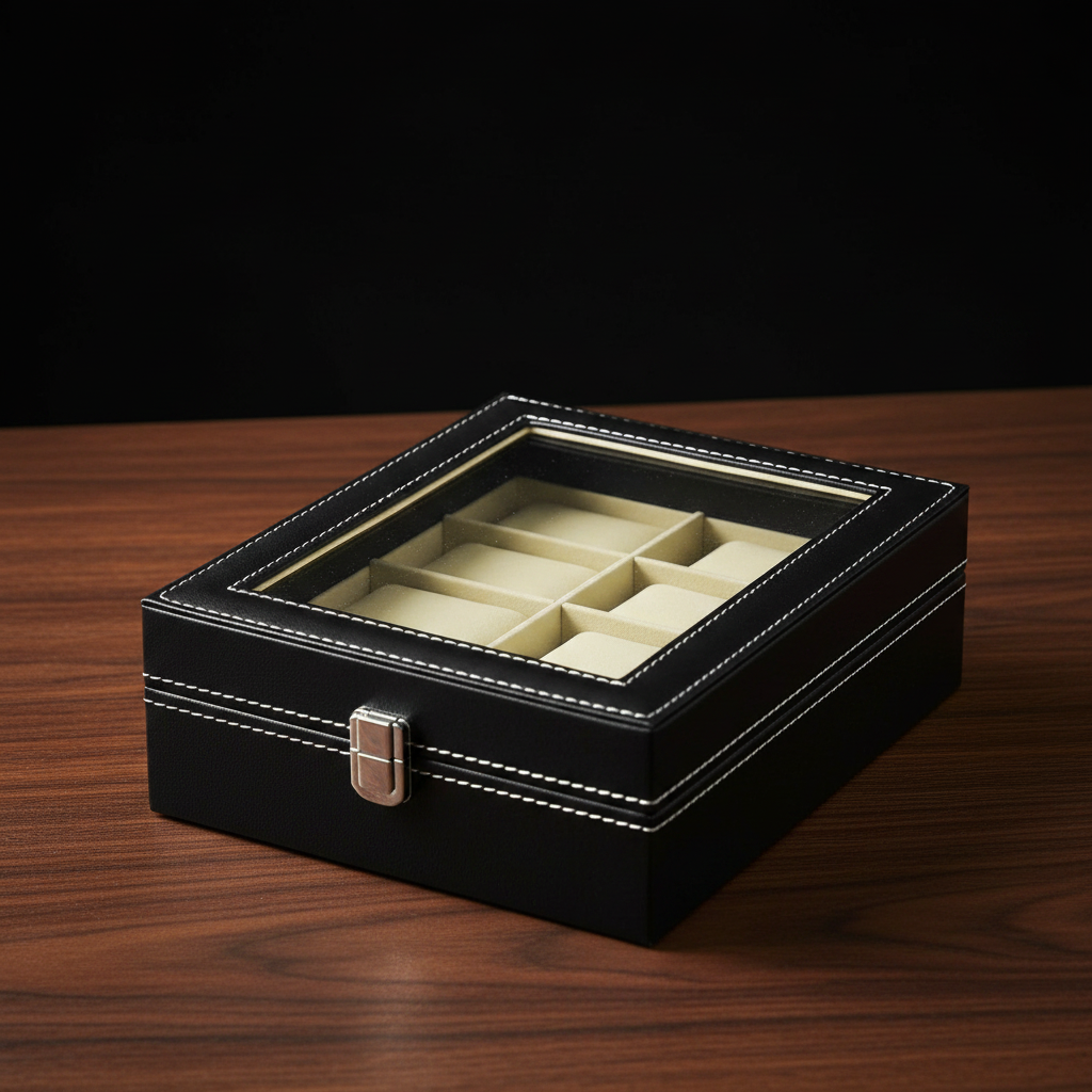 Leather Watch Box with Glass Top