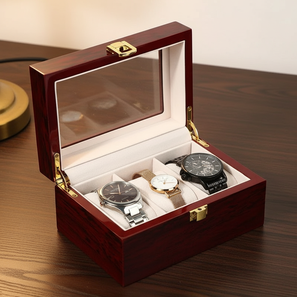 Dark Red Wooden Watch Box