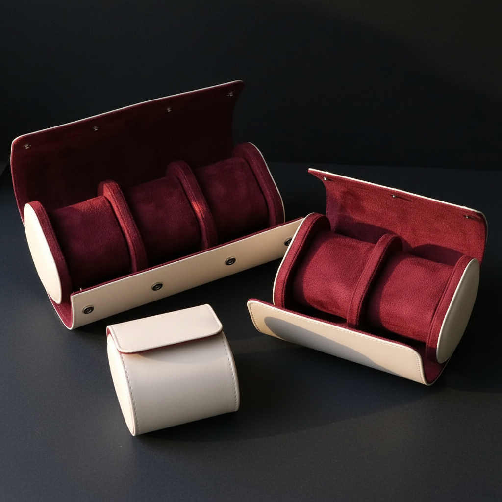 White Leather Watch Roll