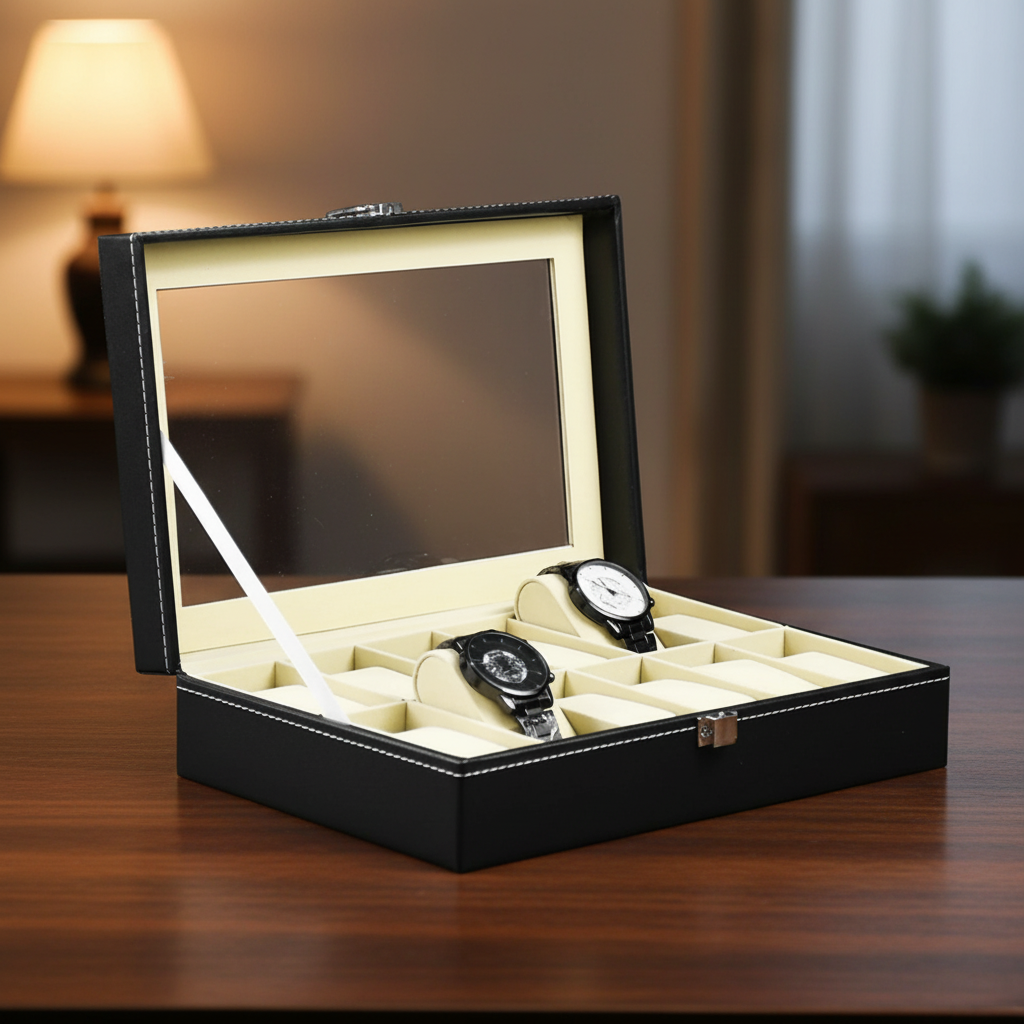 Leather Watch Box with Glass Top
