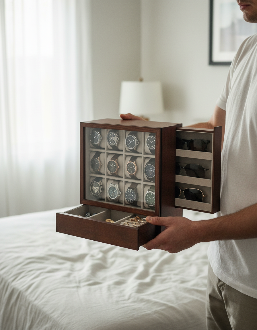 12-Slot Solid Wood Watch Box