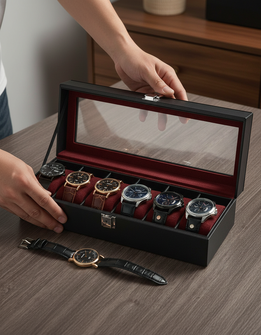 6-Slot Watch Box with Glass Lid