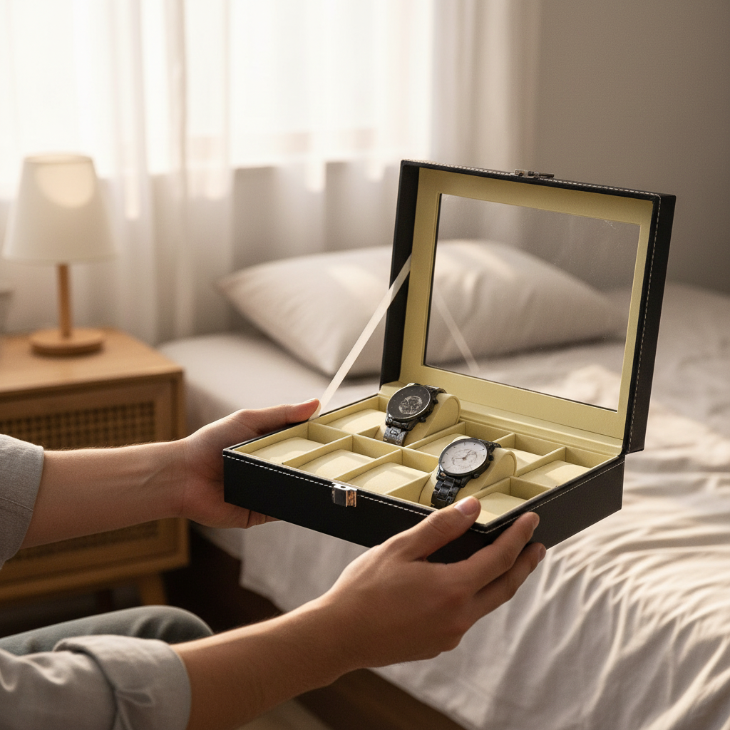 Leather Watch Box with Glass Top