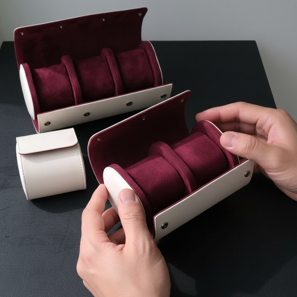 White Leather Watch Roll