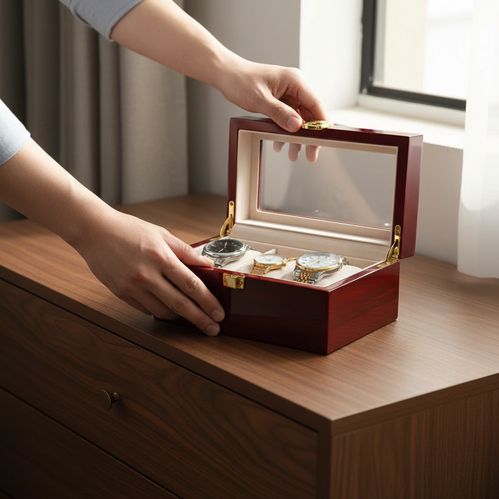 Dark Red Wooden Watch Box