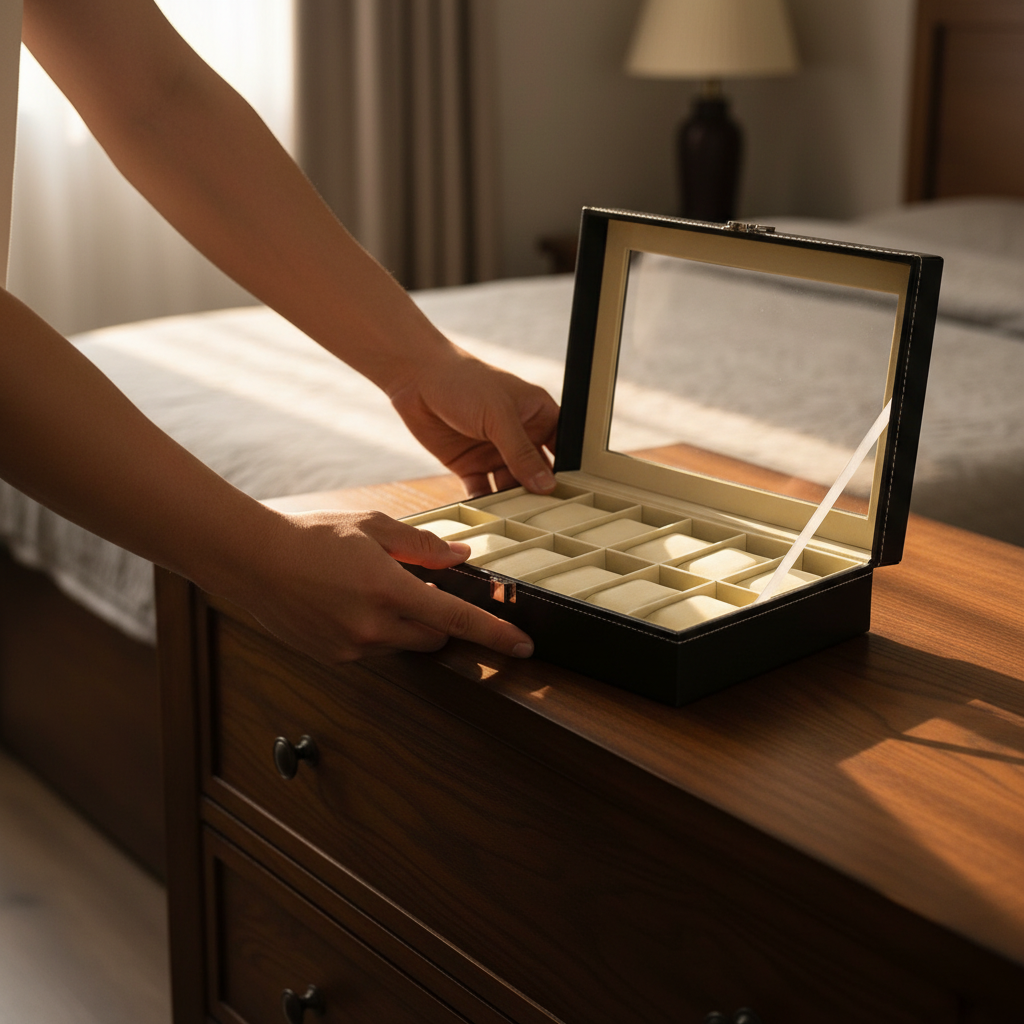 Leather Watch Box with Glass Top