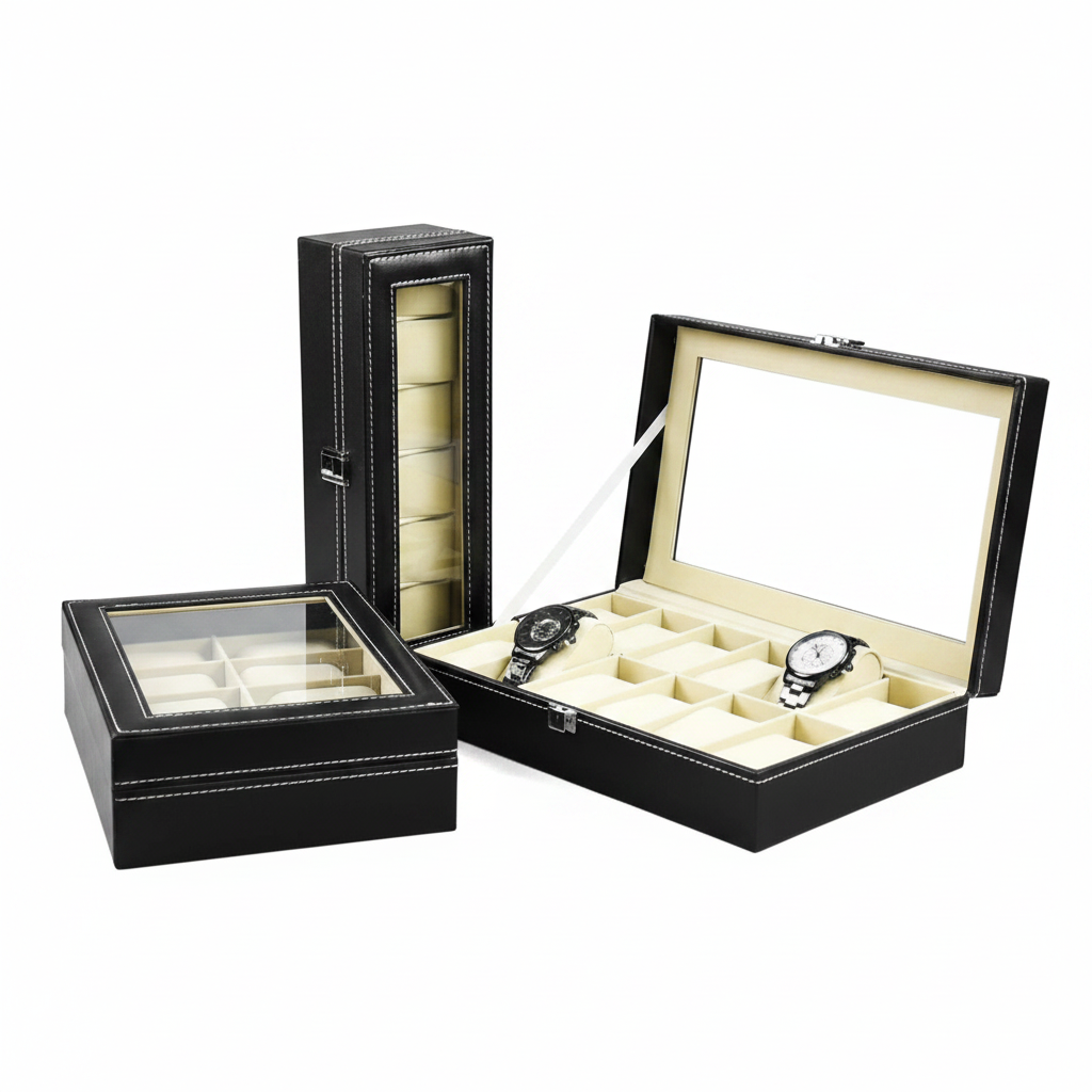 Leather Watch Box with Glass Top
