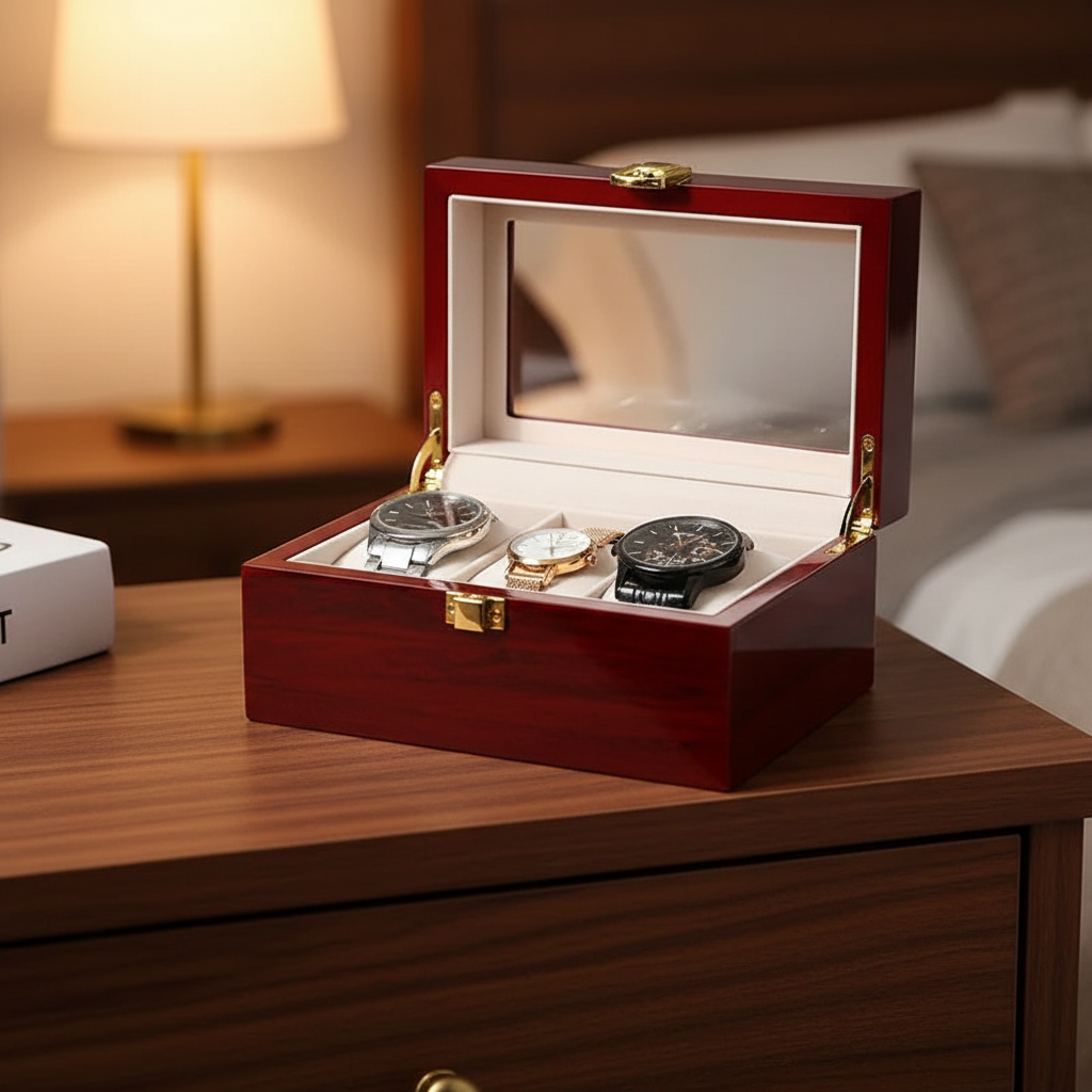 Dark Red Wooden Watch Box