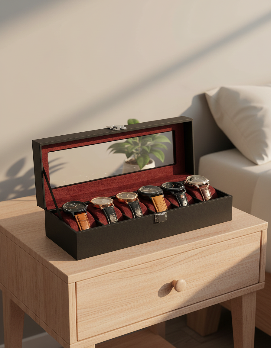 6-Slot Watch Box with Glass Lid