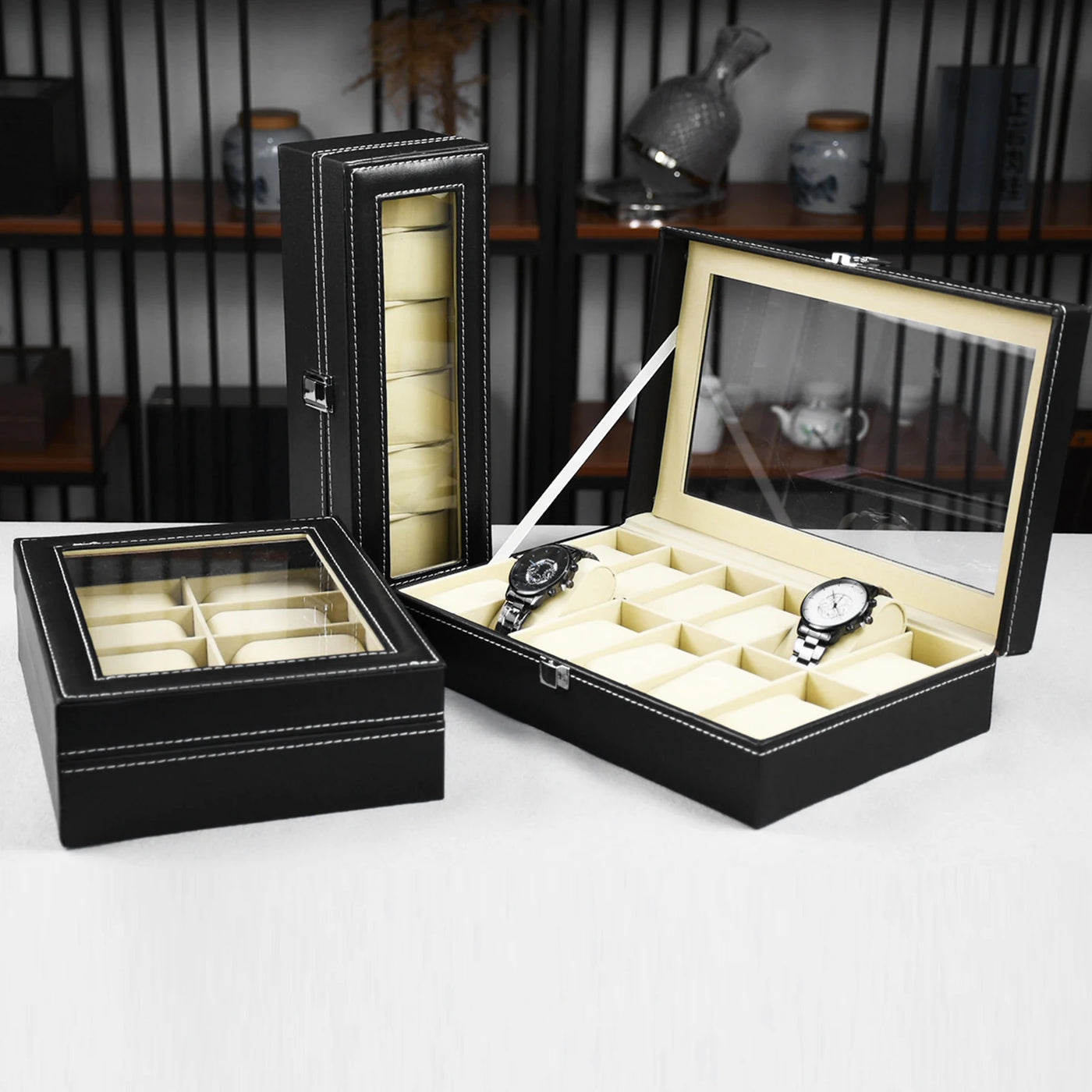 Leather Watch Box with Glass Top