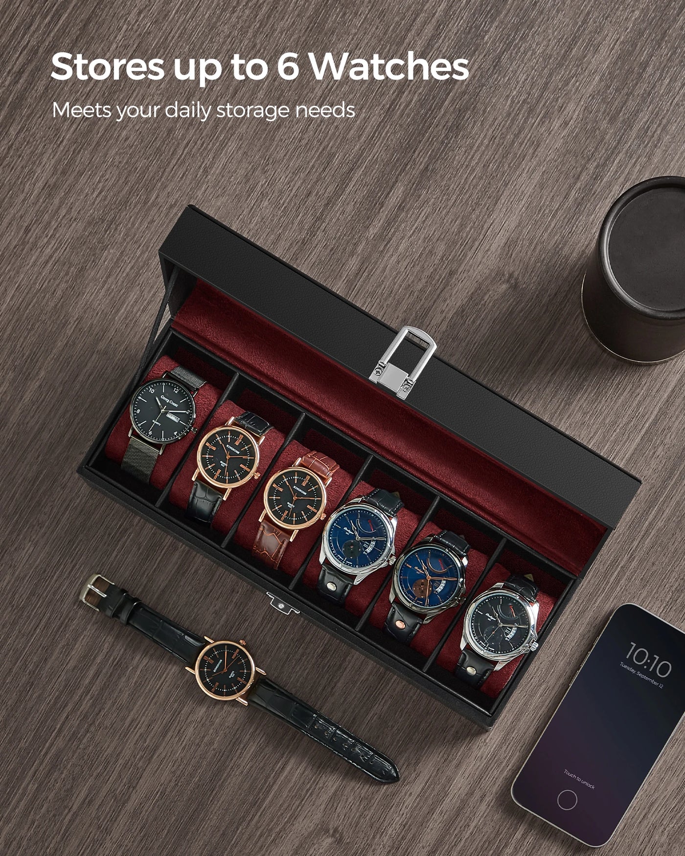6-Slot Watch Box with Glass Lid