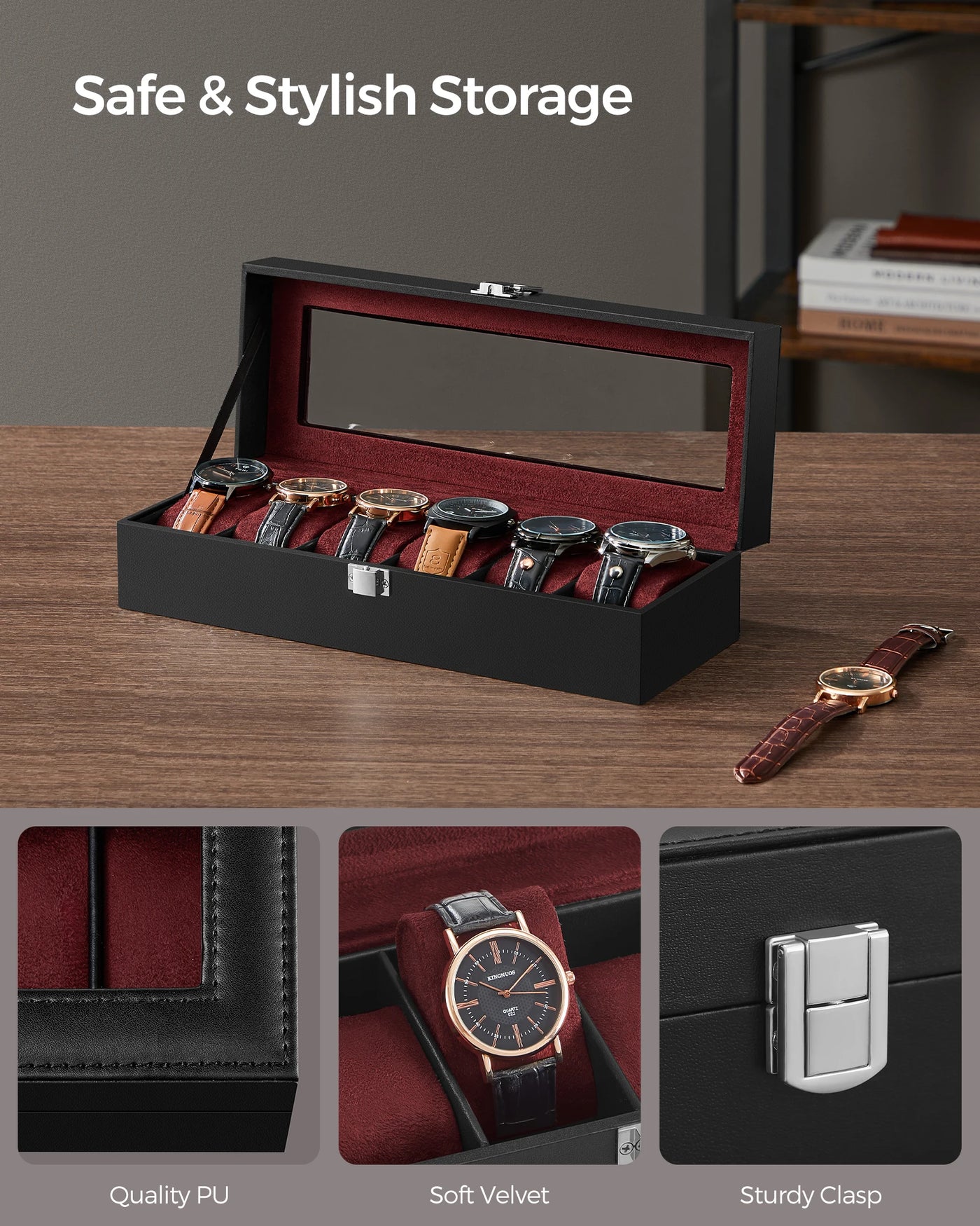 6-Slot Watch Box with Glass Lid