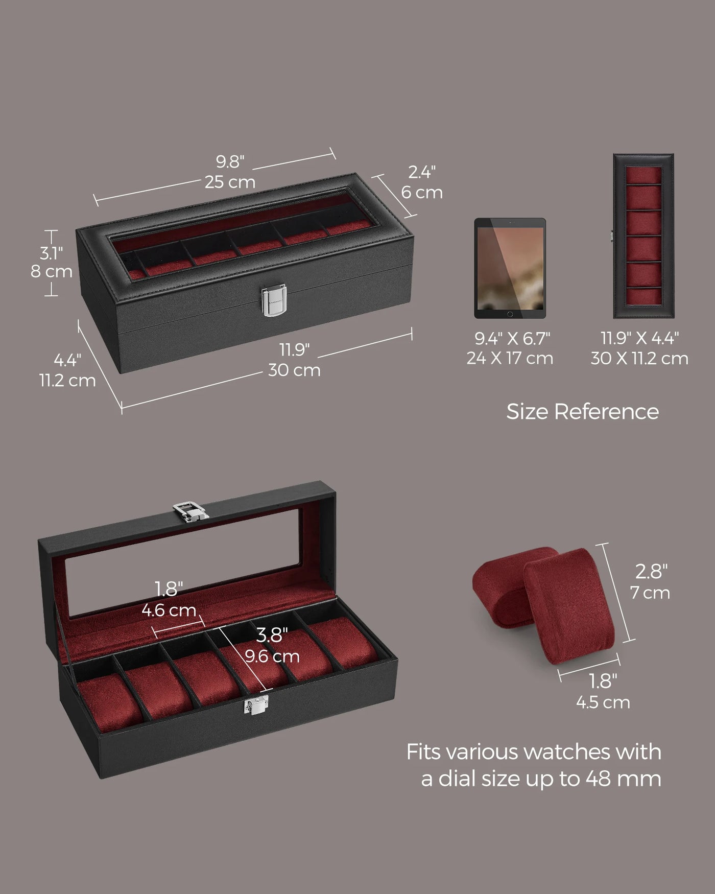 6-Slot Watch Box with Glass Lid