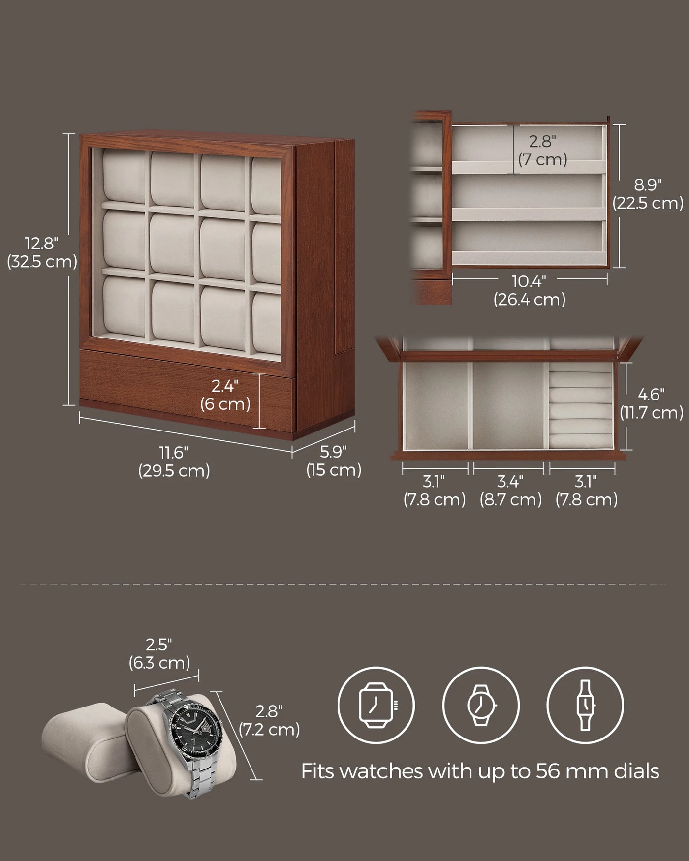 12-Slot Solid Wood Watch Box