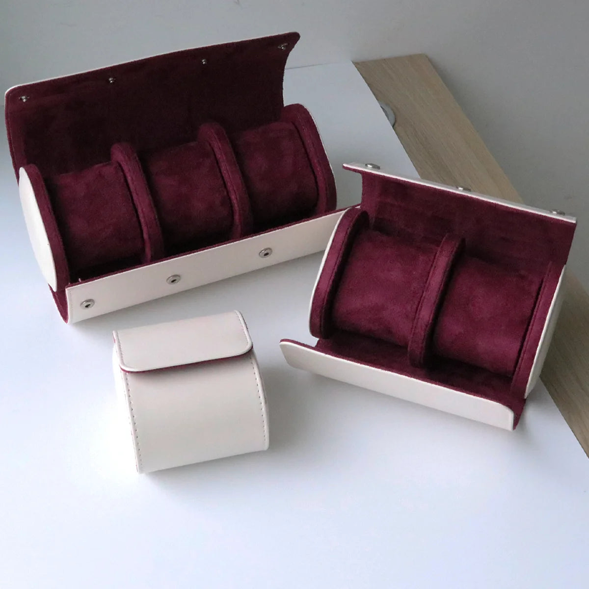White Leather Watch Roll