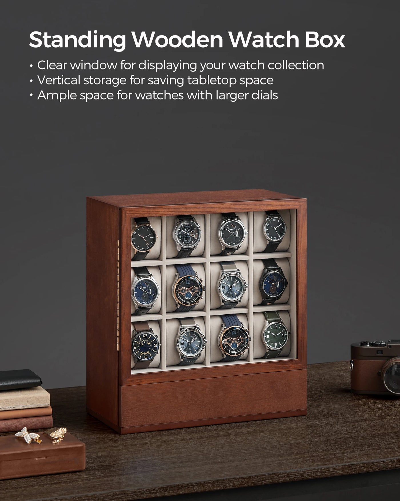 12-Slot Solid Wood Watch Box