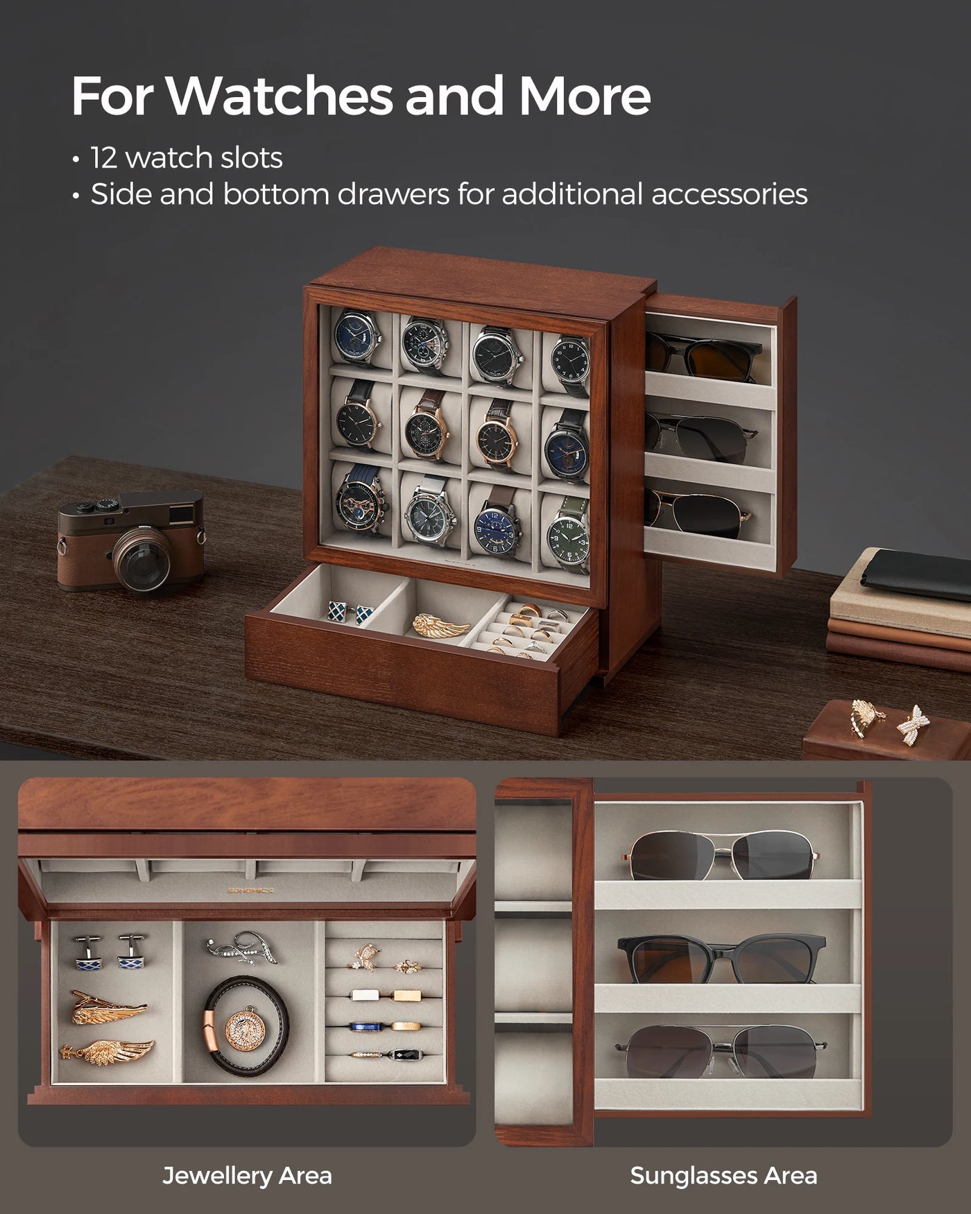 12-Slot Solid Wood Watch Box