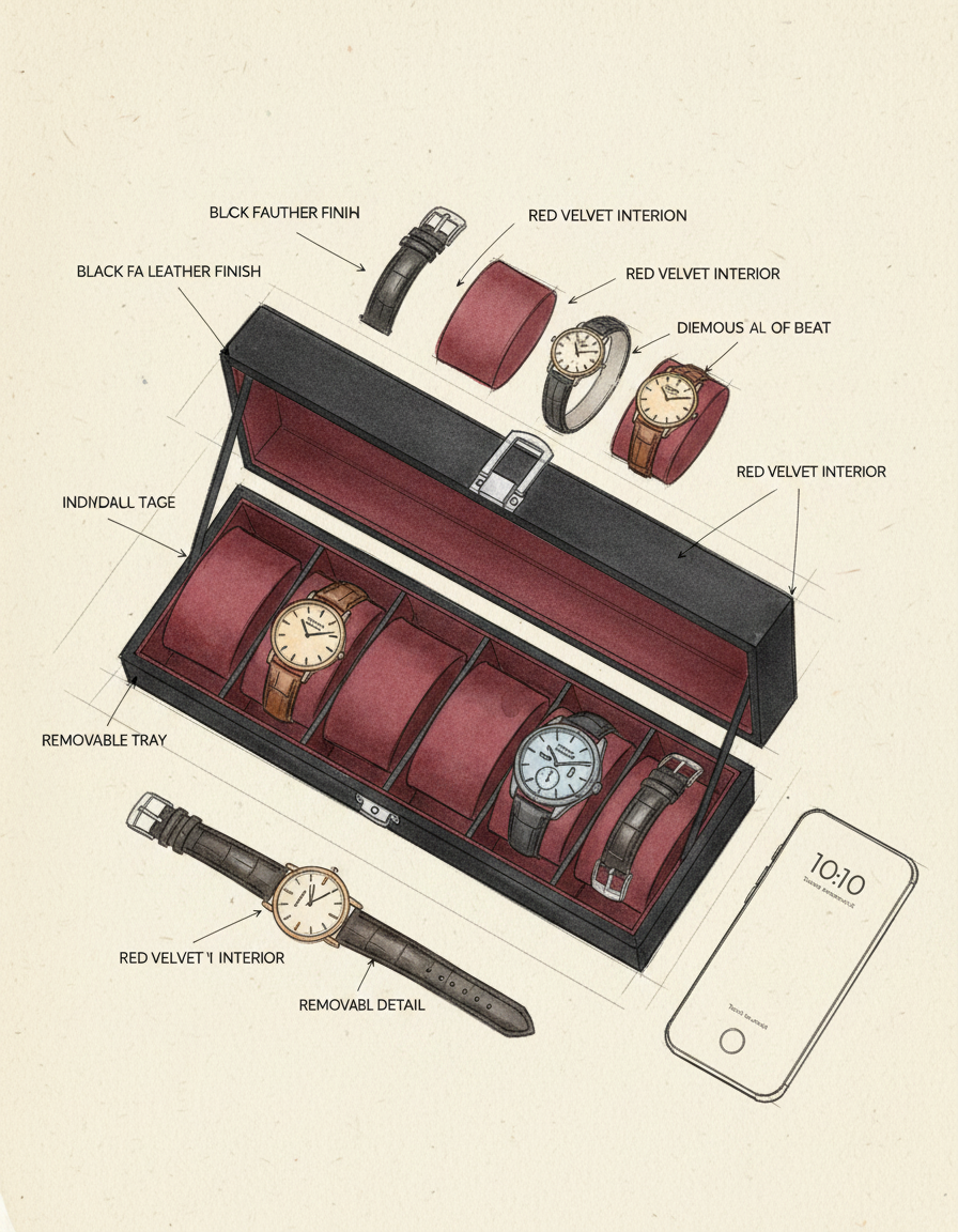 6-Slot Watch Box with Glass Lid
