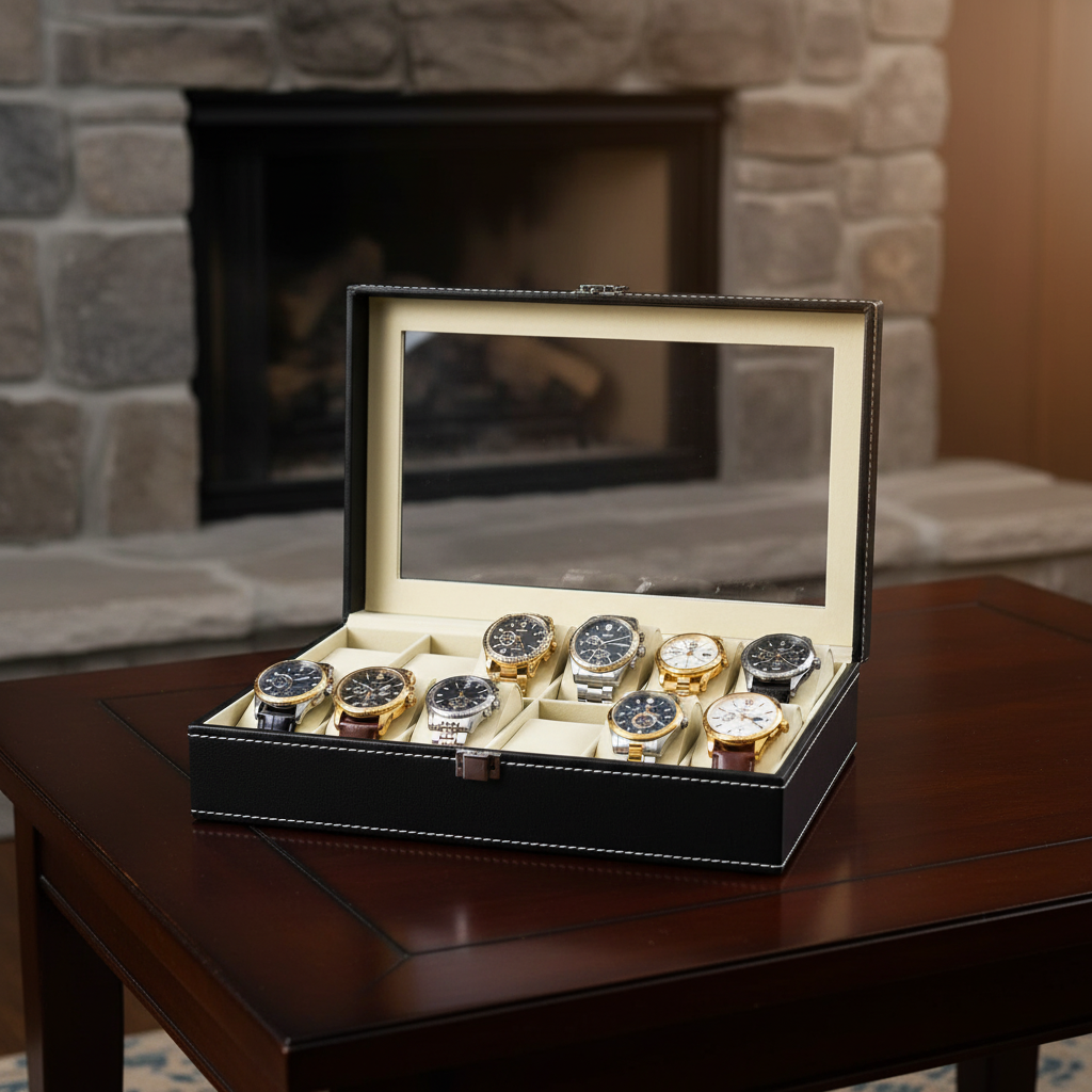 Leather Watch Box with Glass Top - shot-A