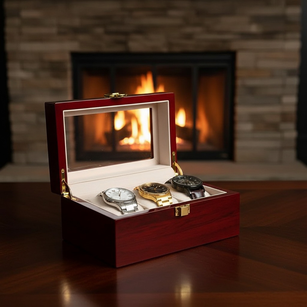 Dark Red Wooden Watch Box - shot-A