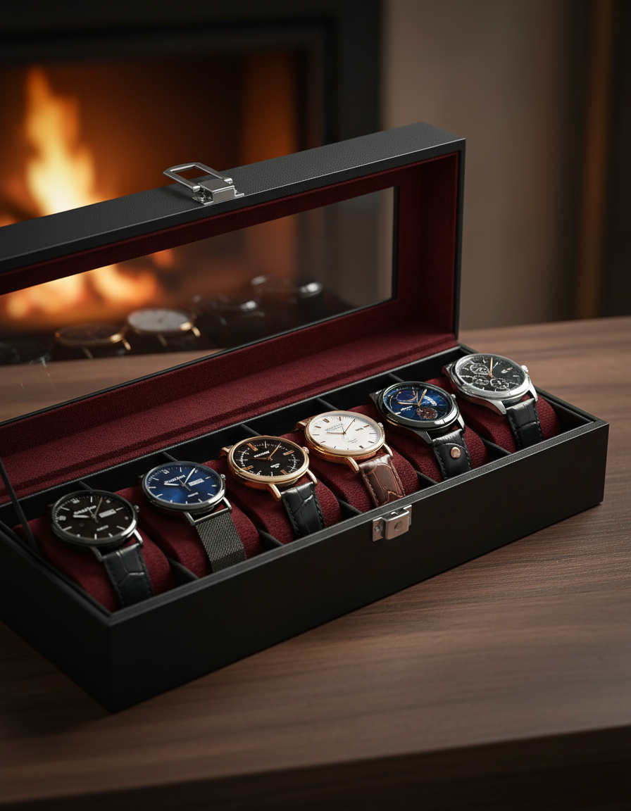 6-Slot Watch Box with Glass Lid - shot-B