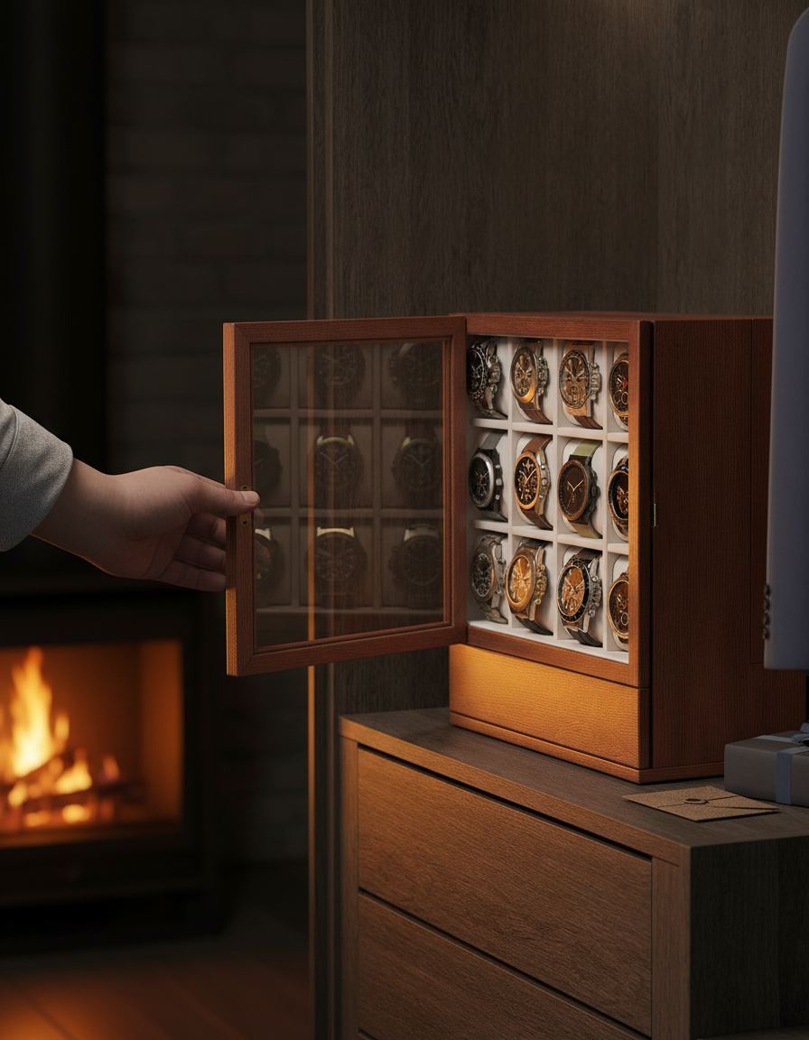 12-Slot Solid Wood Watch Box - shot-C