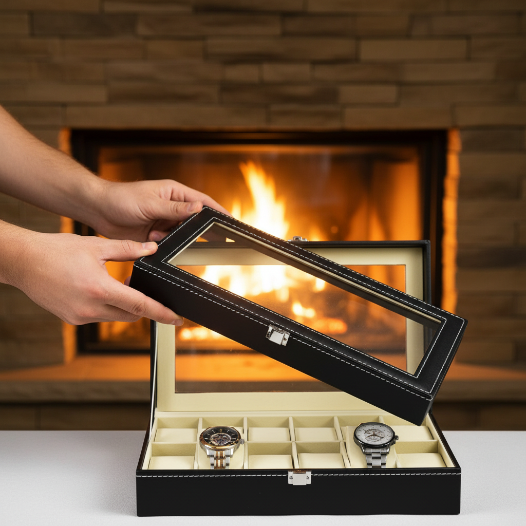 Leather Watch Box with Glass Top - shot-C