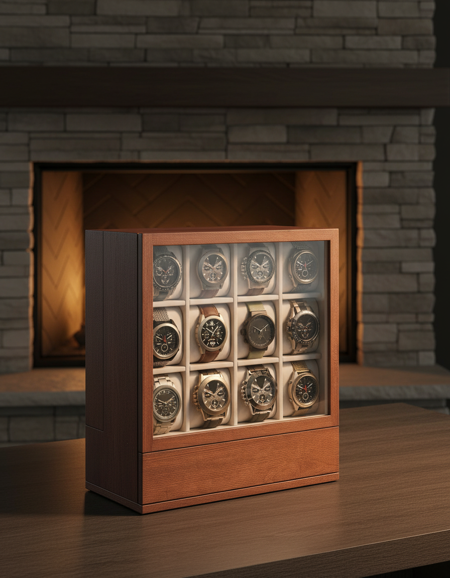 12-Slot Solid Wood Watch Box - shot-D