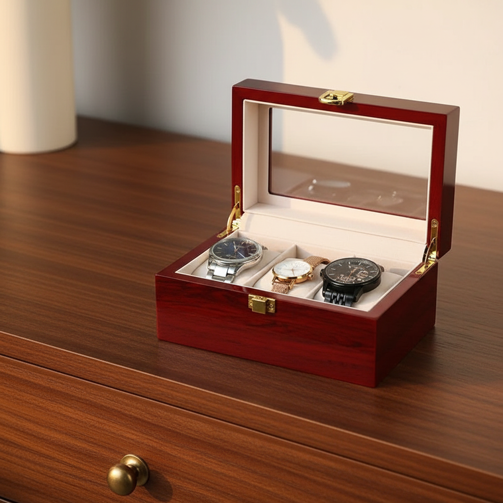 Dark Red Wooden Watch Box