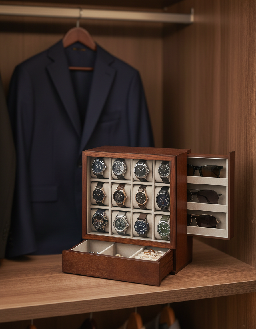 12-Slot Solid Wood Watch Box
