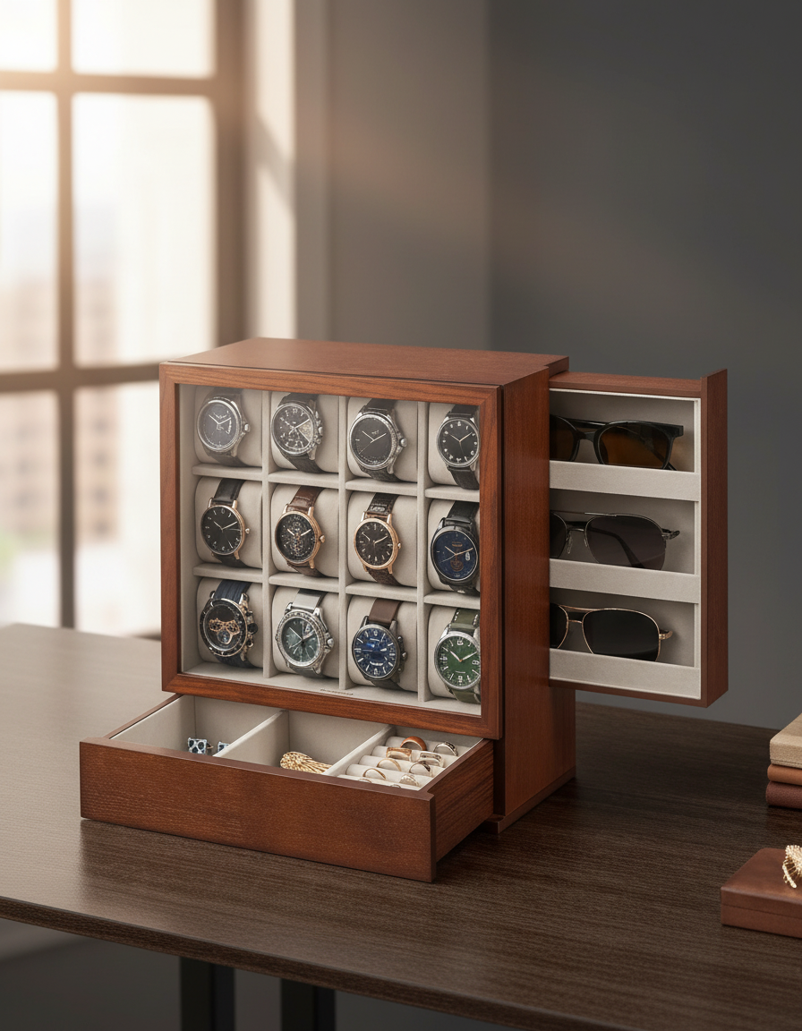 12-Slot Solid Wood Watch Box