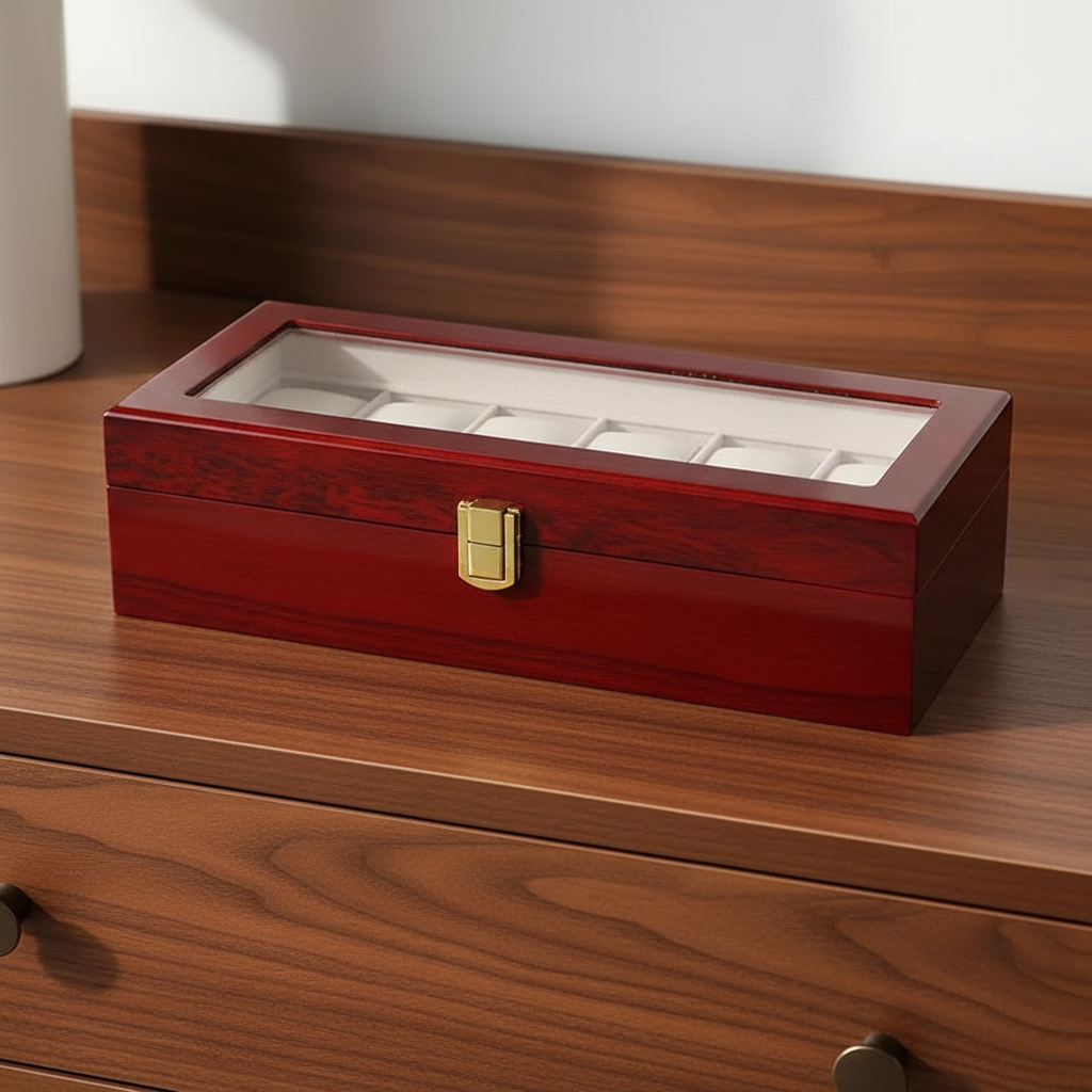 Dark Red Wooden Watch Box