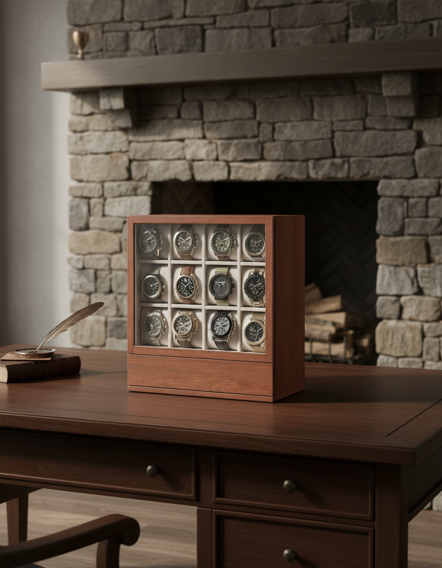12-Slot Solid Wood Watch Box - FEAT4