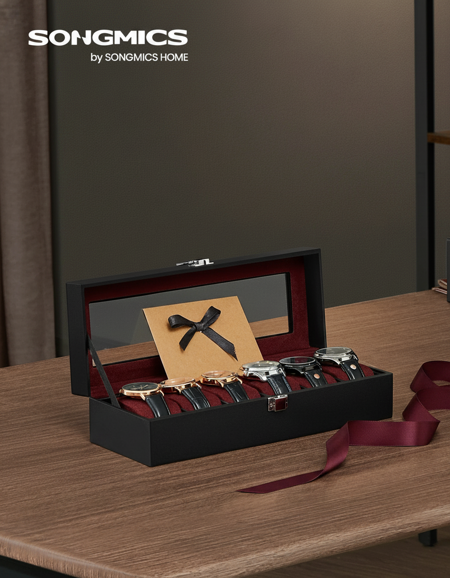 6-Slot Watch Box with Glass Lid - FEAT4