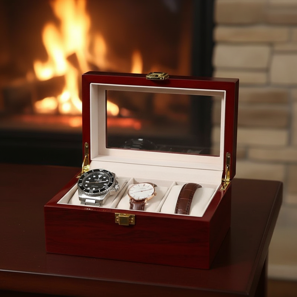 Dark Red Wooden Watch Box - FEAT3