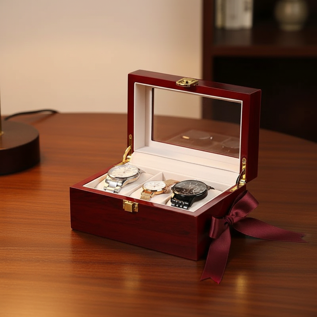 Dark Red Wooden Watch Box - FEAT4