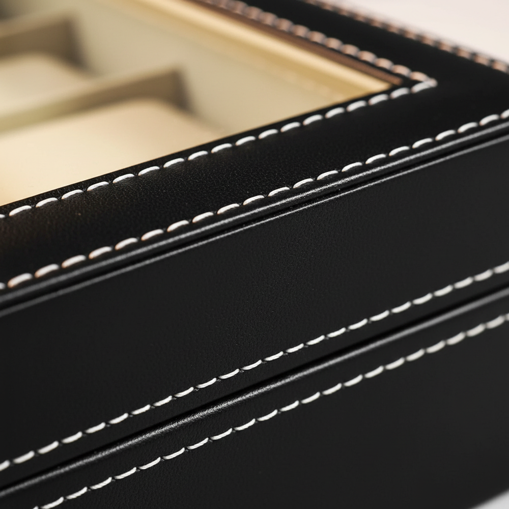 Leather Watch Box with Glass Top - FEAT1