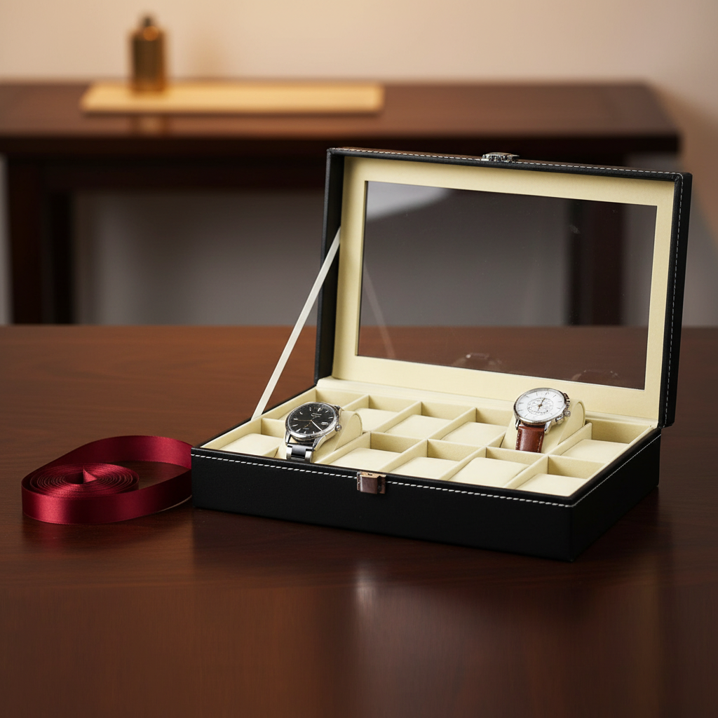 Leather Watch Box with Glass Top - FEAT4